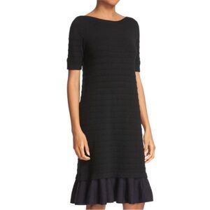 Tory Burch Merino Wool Elegant Black Knit Ruffle Hem Dress sz L
